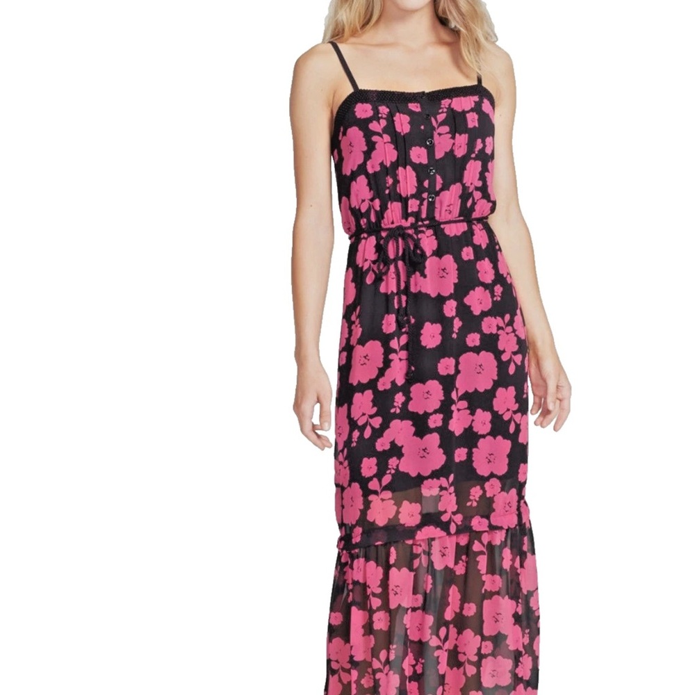 Kensie Pink and Black Floral Maxi Dress